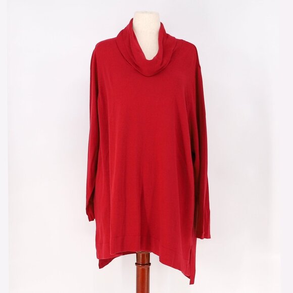 NWT J.JILL Cowl-Neck High Low Hem Knit Sweater Tunic in True Red Size 3X - Picture 1 of 7